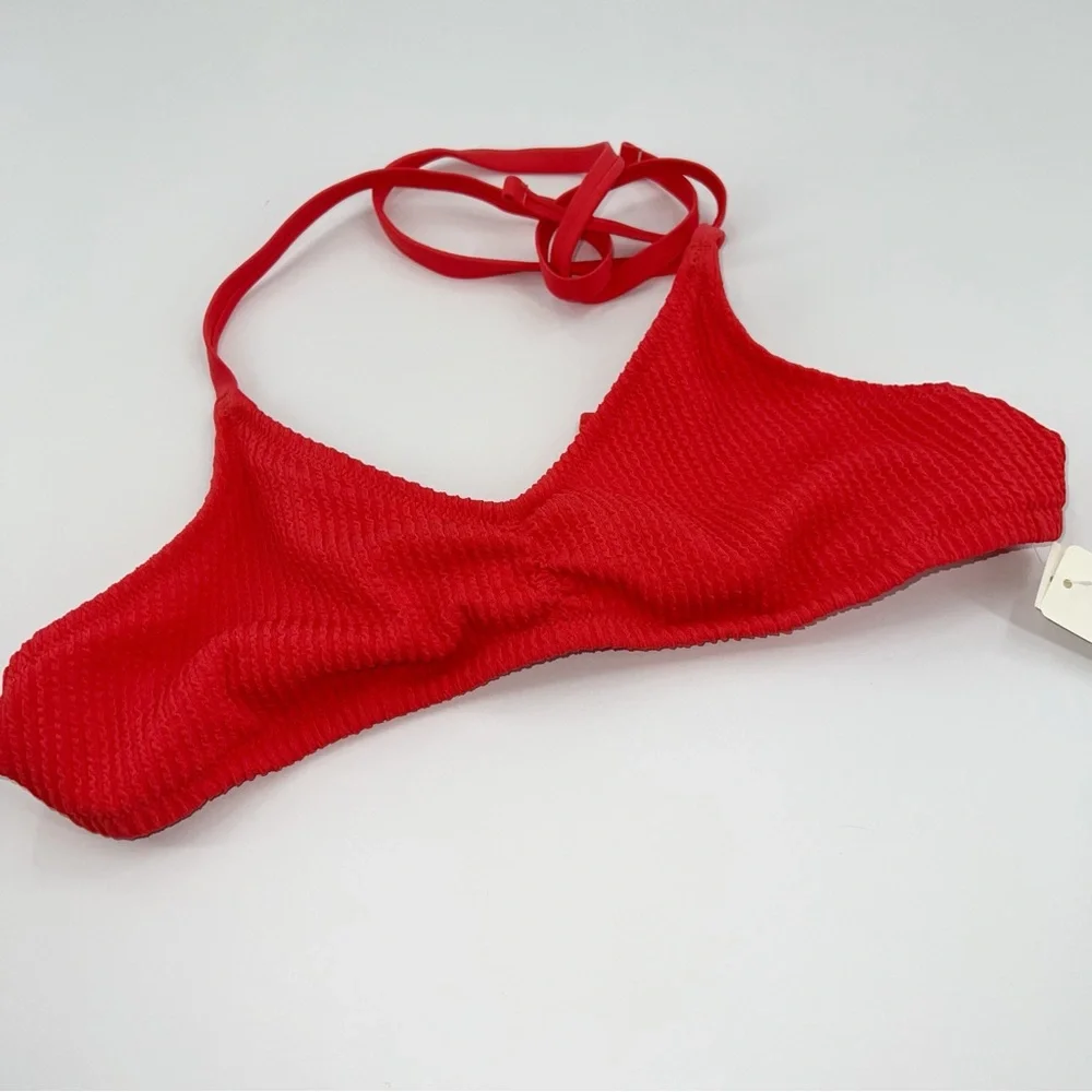 Aerie NWT Crinkle Halter Voop Bikini Top in Resort Red